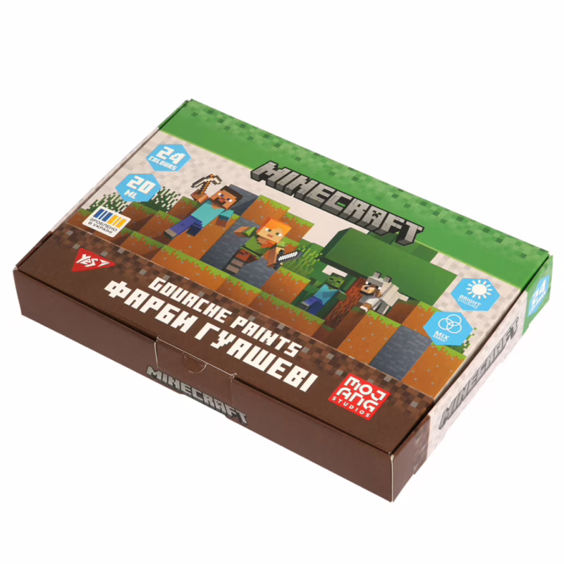 Гуашевые краски Yes Minecraft 24 кольорів по 20 мл (230409)