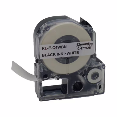 Лента для принтера этикеток UKRMARK RL-E-C4WBN-BK/WT, аналог LC4WBN. 12 мм х 8 м (900264)