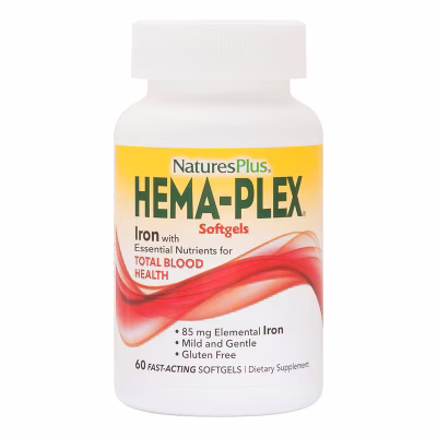 Мінерали Natures Plus Комплекс з залізом Hema-Plex, Iron, Nature's Plus, 60 Мягких (NAP-37691)