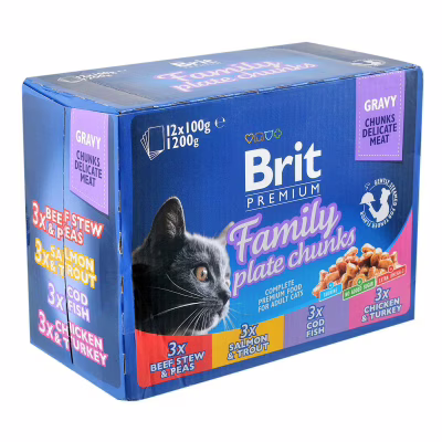 Влажный корм для кошек Brit Premium Cat семейная тарелка ассорти 4 вкуса 100 г х 12 шт (8595602506255)