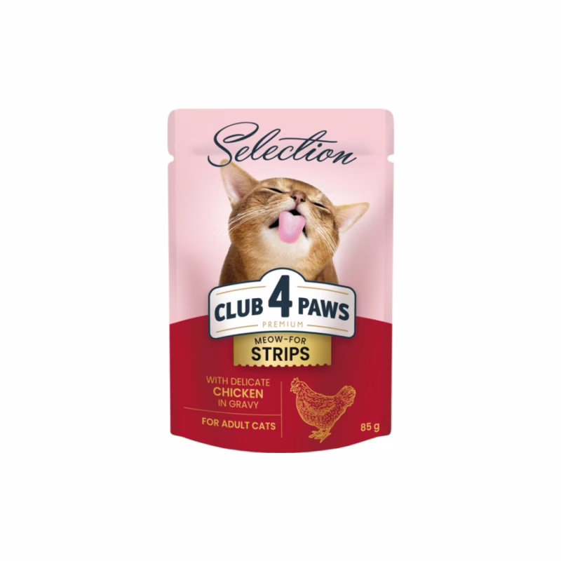 Вологий корм для кішок Club 4 Paws Selection Плюс Смужки з куркою в соусі 85 г (4820215368094)