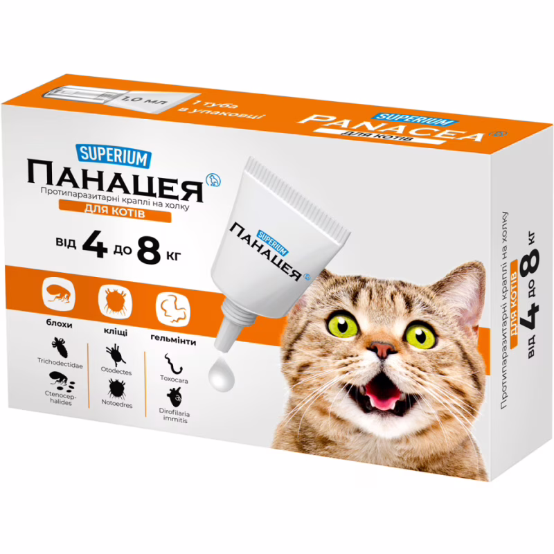 Краплі для тварин Superium Panacea Протипаразитарні для котів від 4 до 8 кг (9135)