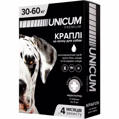 Краплі для тварин Unicum Premium від бліх та кліщів на холку для собак масою 30-60 кг/3 шт (4820150203856)