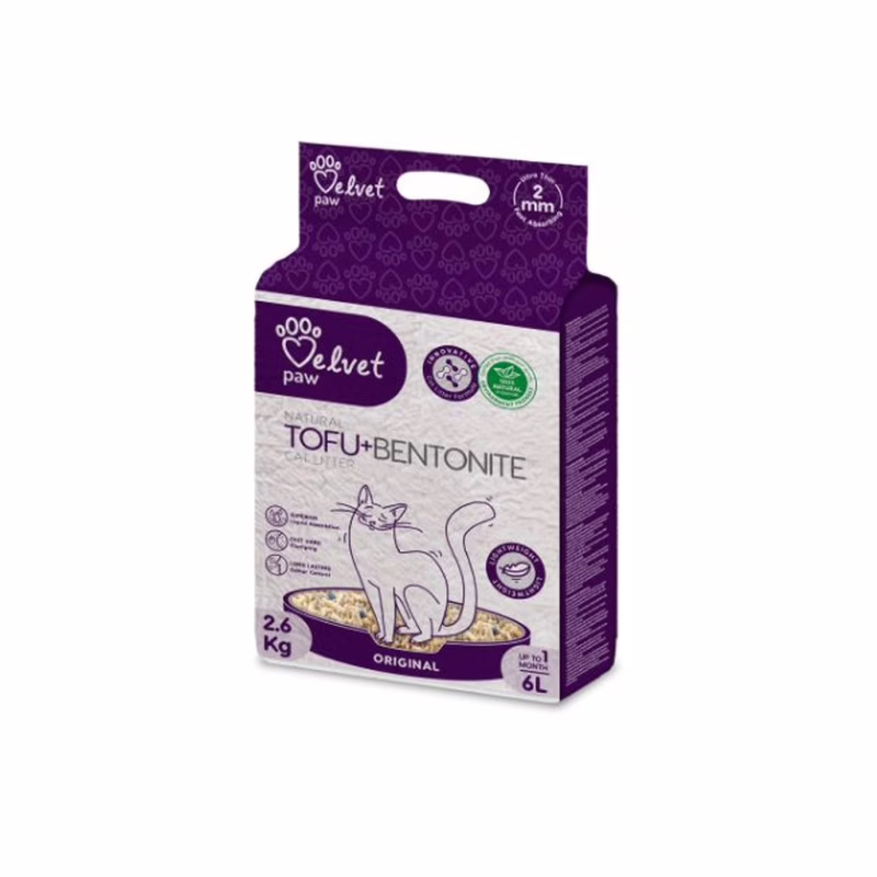 Наповнювач для туалету Velvet Paw TOFU з бентонітом, оригінальний (2 мм) 2.6 кг (TOF70021)