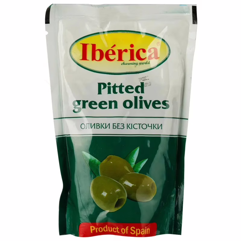 Овощная консервация Iberica Оливки зелені без кісточки в пакеті 170 г (8436024294668)