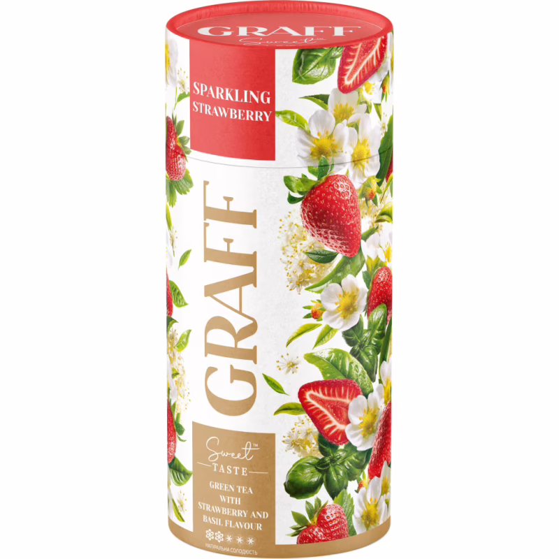 Чай Graff зелений з ароматом полуниці та базиліка "Полуничне ігристе/Sparkling Strawberry" 80 г (4820279612560)