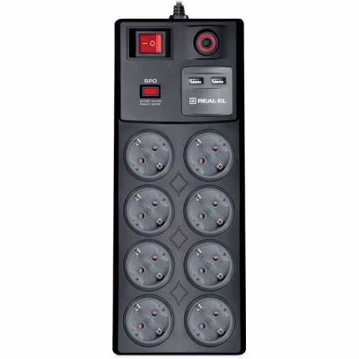 Сетевой фильтр питания REAL-EL RS-8F USB CHARGE 3m, black (EL122300004)