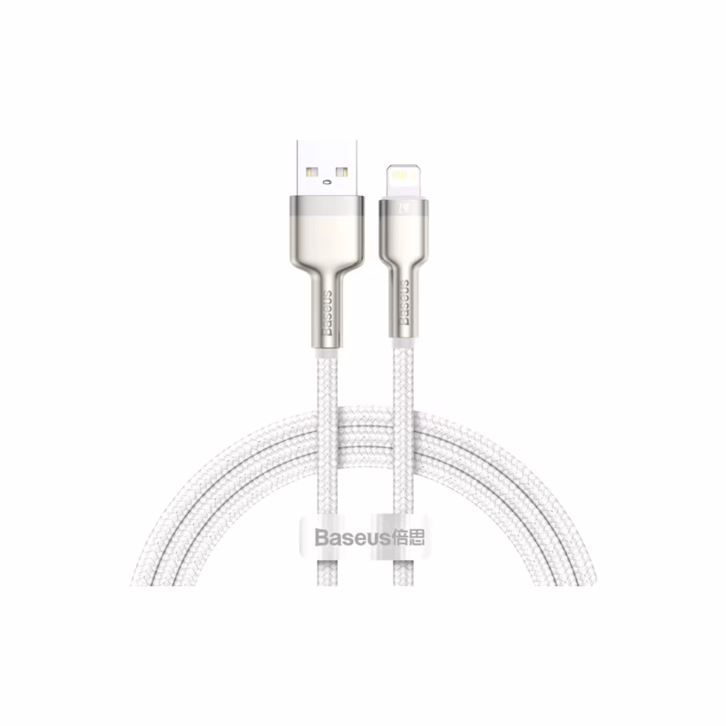 Дата кабель USB 2.0 AM to Lightning 1.0m Cafule Series Metal 2.4A White Baseus (CALJK-A02)