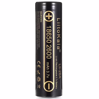 Аккумулятор 18650 2600mAh Li-Ion, (2450-2650mah), 3.7V (2.75-4.2V), Blac Liitokala (Lii-26A)