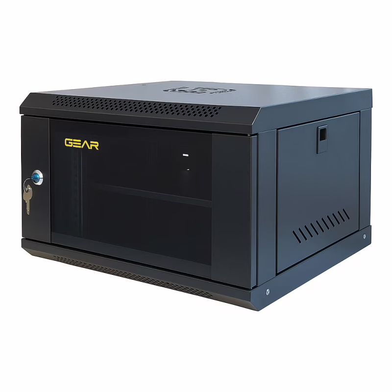 Шкаф настенный GEAR 6U 19" 600x450x350 мм, + полка 19", black (GWMSN-6U-600-450)