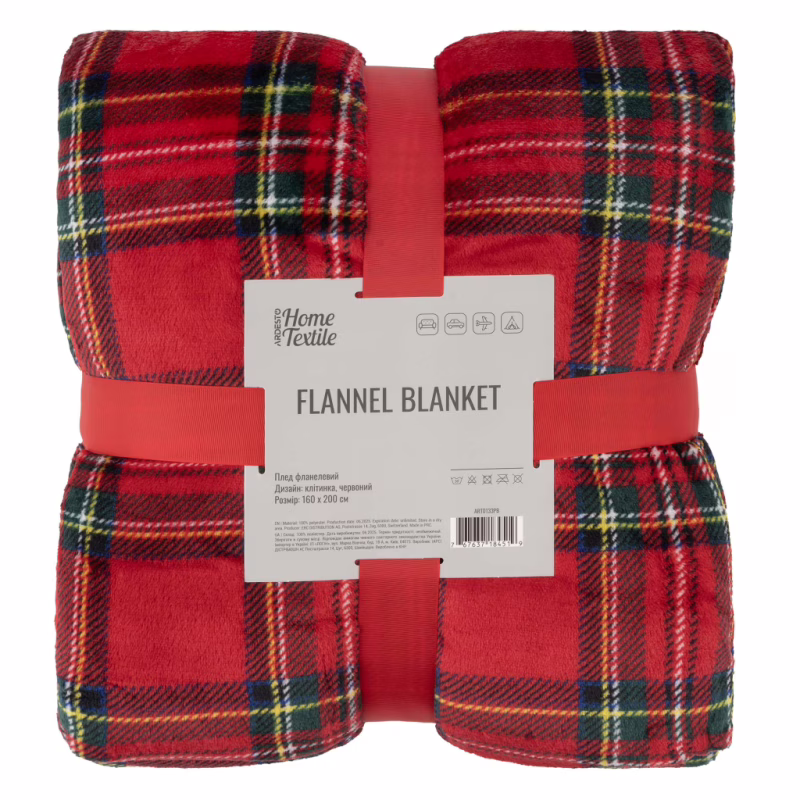 Плед Ardesto Christmas Flannel 160х200см, 100% поліестер, клітинка, червоний (ART0133PB)