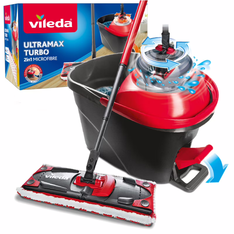 Комплект для прибирання Vileda Ultramax Turbo Швабра та відро з віджимом (4023103206236)