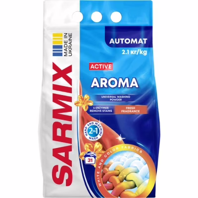 Пральний порошок Sarmix Active Aroma для всіх типів прання 2.1 кг (4820268104182)