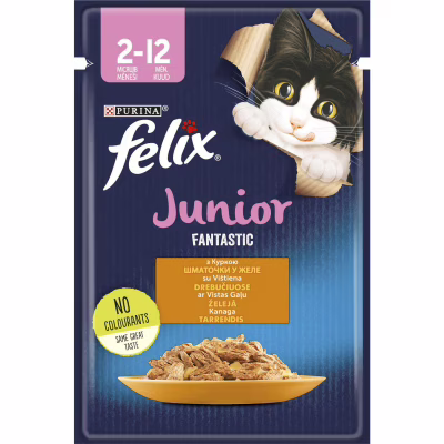 Вологий корм для кішок Purina Felix Fantastic Junior з куркою в желе 85 г (7613039832189)