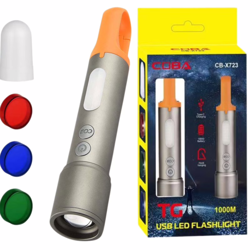 Ручной фонарь CB-X723-TG+3LED, Li-Ion аккумулятор, 3 фильтра, ЗУ Type-C, zoom