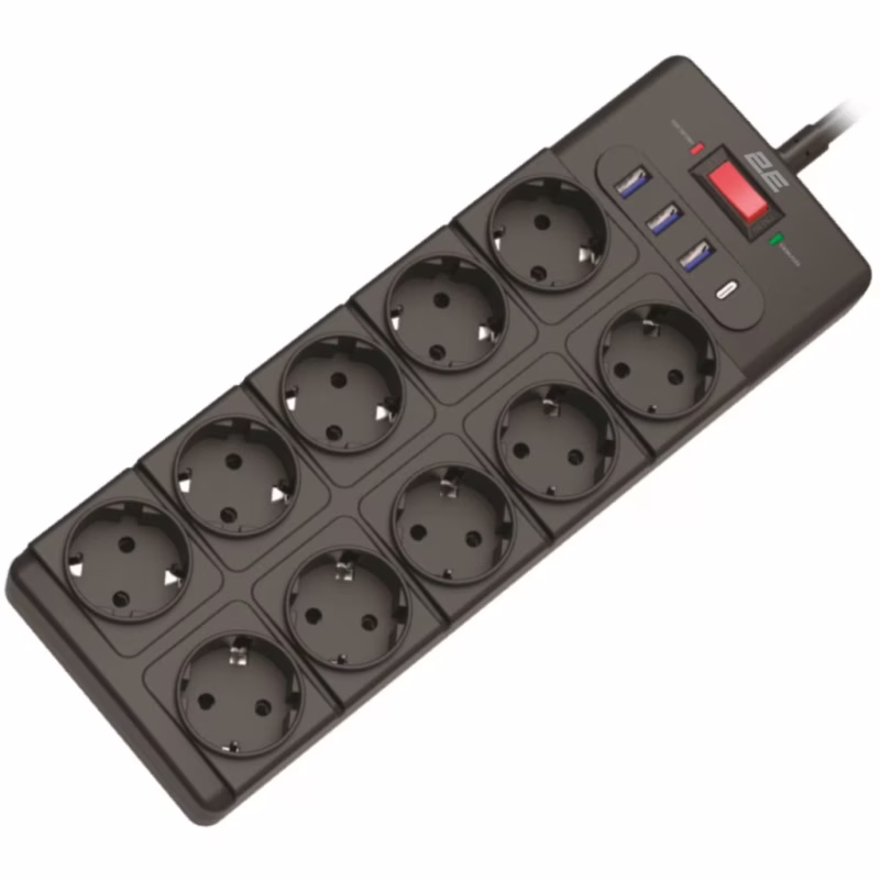Мережевий фільтр живлення 2E 2E-SP10M3USBBK 3m (2E-SP10M3USBBK)