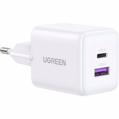 Зарядний пристрій Ugreen USB + USB-C GaN 30W X516 white (65015)