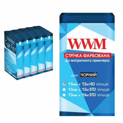 Лента к принтерам 13мм х 12м HD к. Black*5шт WWM (R13.12H5)