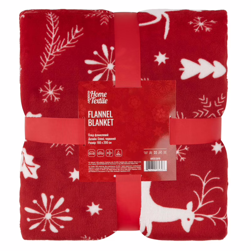 Плед ARDESTO Christmas Flannel 160х200см, 100% полиэстер, олени, красный (ART0126PB)
