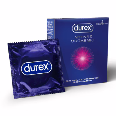 Презервативи Durex Intense Orgasmic рельєфні з стимулюючим гелем-змазкою 3 шт. (5052197056068)
