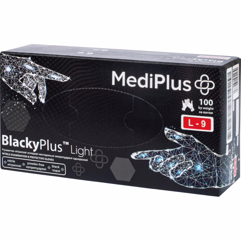 Медицинские перчатки MediPlus BlackyPlus Light Нитриловые смотровые нестерильные неприпудренные Черные Размер L 100 шт. (6970245754515)