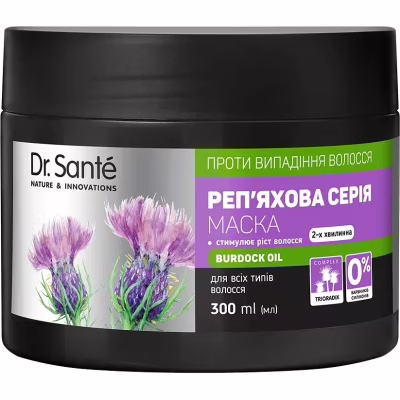 Маска для волосся Dr. Sante Реп'яхова Серія Двохвилинна Від випадіння волосся 300 мл (4823015945076)