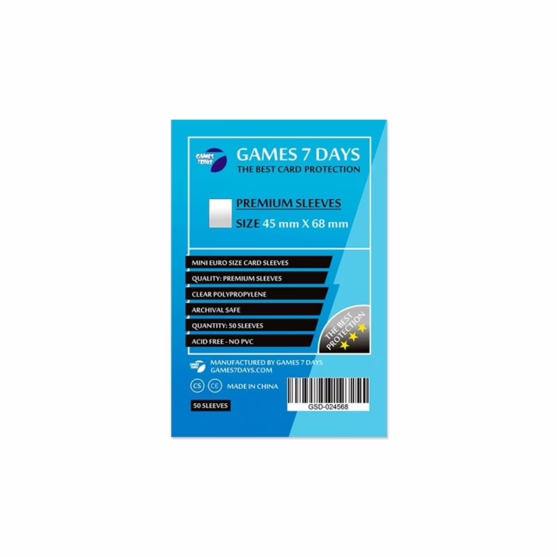 Протектор для карт Games 7 Days 45 х 68 мм, Mini Euro, 50 шт (PREMIUM) (GSD-024568)