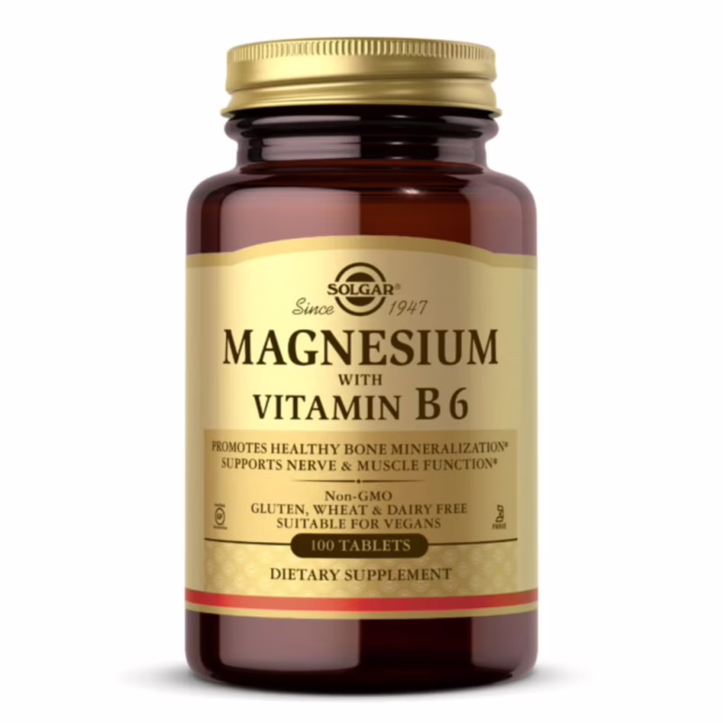 Минералы Solgar Магний с Витамином B6, Magnesium with Vitamin B6, 100 табле (SOL01720)