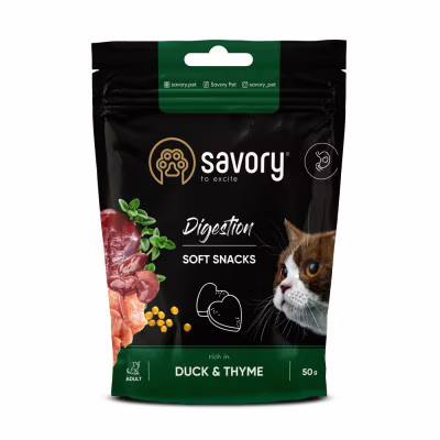 Ласощі для котів Savory для покращення травлення, качка з чебрецем 50 г (4820232631409)