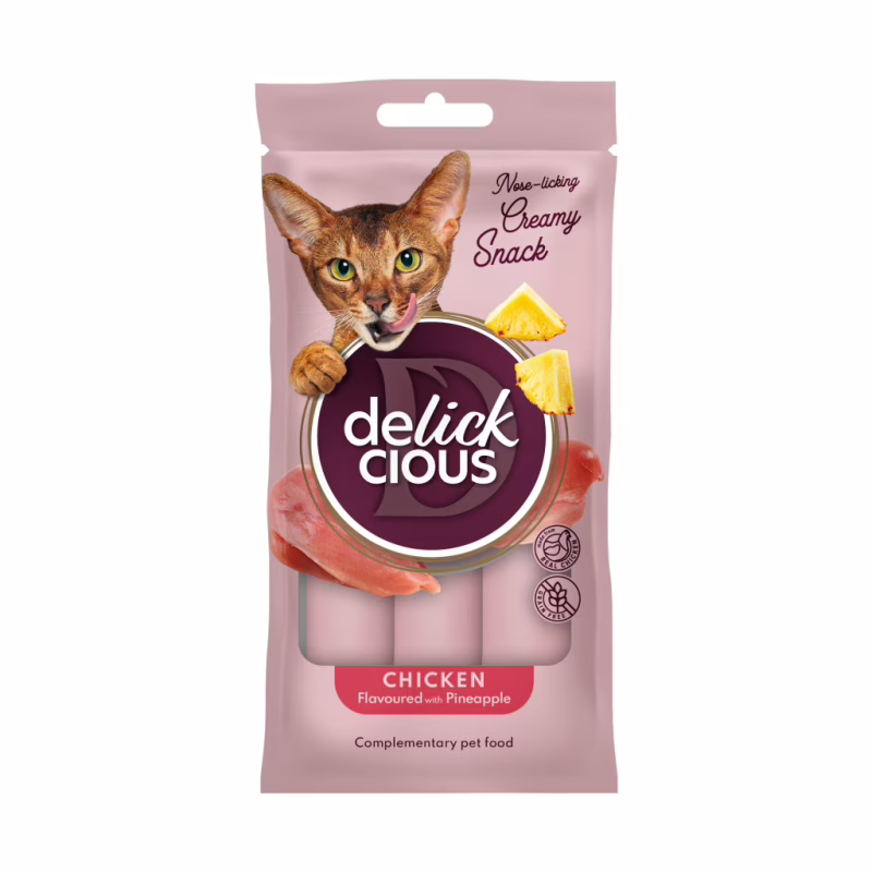Ласощі для котів Delickcious Курка з додаванням ананасу 4 х 15 г (4820269141629)