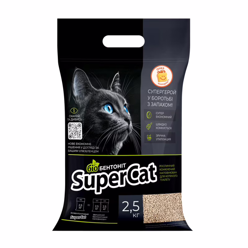 Наполнитель для туалета Super Cat Растительный биобентонит комкующий 2.5 кг (3533)