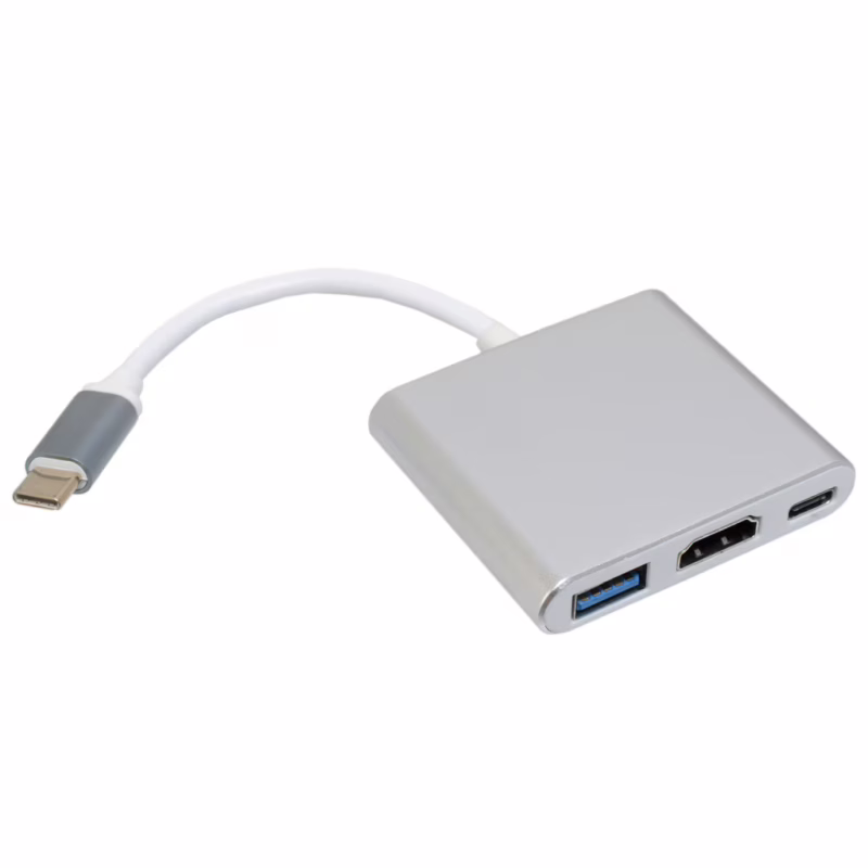 Концентратор Patron USB-C to HDMI + USB 3.0 + USB-C 0.1m silver (ADAPT-PN-TYPE-C-HUB)