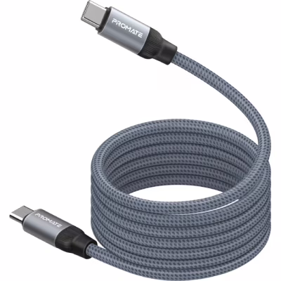 Дата кабель USB-C to USB-C 1.2m Promate (springy.grey)