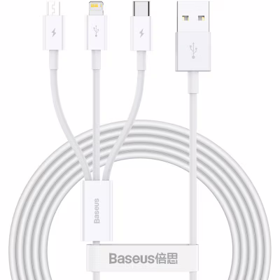 Дата кабель USB 2.0 AM to Lightning + Micro 5P + USB-C 1.5m 3.5A white Baseus (CAMLTYS-02)