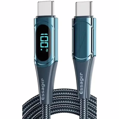 Дата кабель USB-C to USB-C 1.0m 100W Digital Display blue Essager (ES-XCTT1-YD03)