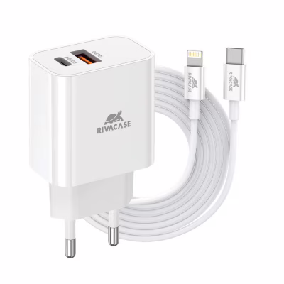Зарядний пристрій RivaCase 2хUSB-А + Type-C PD 20W+QC3.0 кабель Type-C-Lighting white (PS4102 WD5 (White))