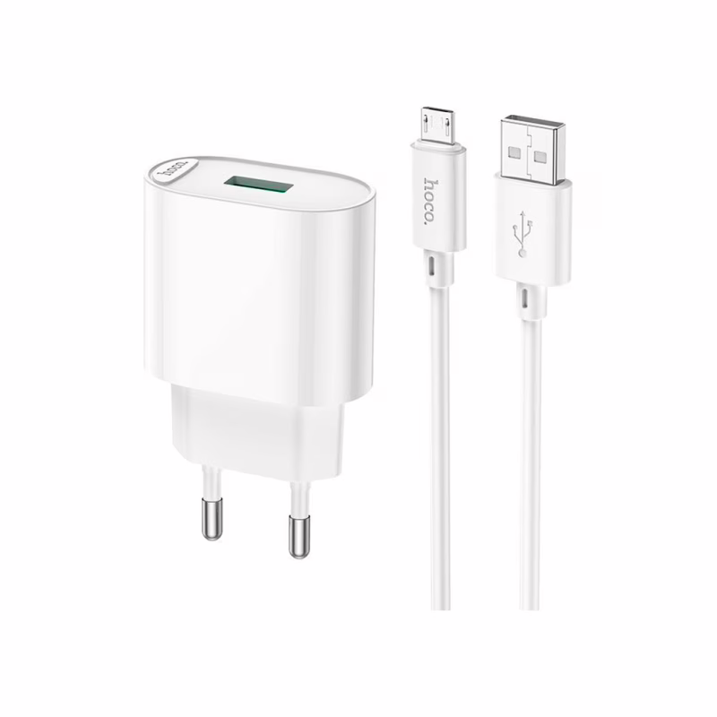 Зарядное устройство HOCO C109A Fighter USB QC3.0 + cable Micro 5P White (6931474784827)
