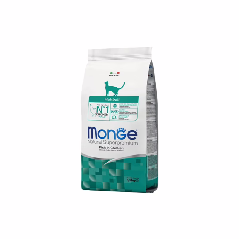 Сухий корм для кішок Monge Cat Hairball зі смаком курки, кукурудзи та рису 1.5 кг (8009470005234)