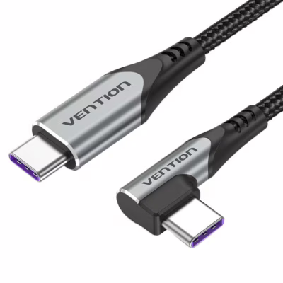 Дата кабель USB-C to USB-C 0.5m USB2.0 60W (20V/3A) angle 90° Gray Aluminum Alloy Vention (TRAHD)