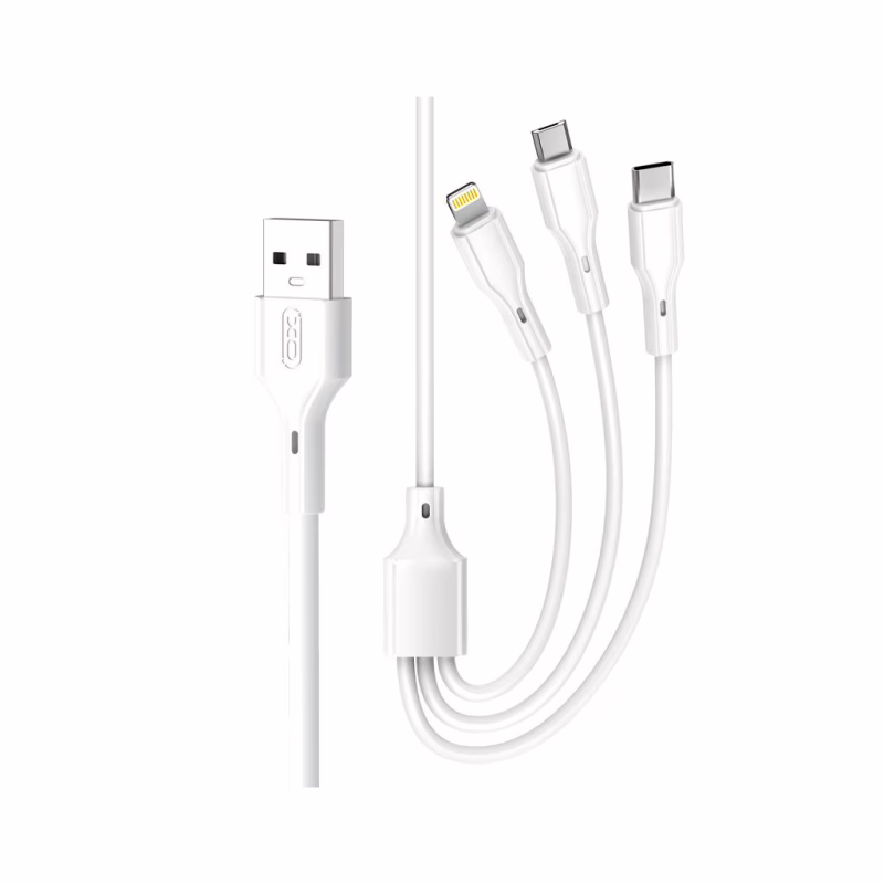 Дата кабель USB 2.0 AM to Lightning + Micro 5P + USB-C 1.0m 2.4A XO (CB-23U3)