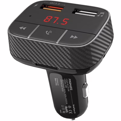 FM модулятор Promate SmarTune 2+ BLUETOOTH 5.0 USB QC 3.0 AUX/SD/USB BLACK (smartune-2+.black)