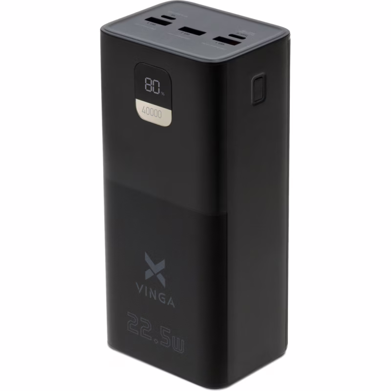 Батарея универсальная Vinga 40000 mAh 22.5W Display Black (VPBB4022)