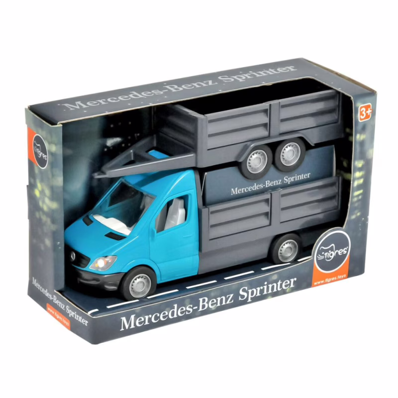 Масштабная модель автомобиля Tigres Mercedes-Benz Sprinter бортовой с прицепом (циан) (39668)