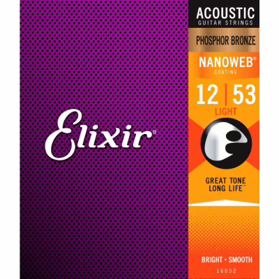 Струны для гитары Elixir 16052 Nanoweb Phosphor Bronze Acoustic Light (12-53) (240663)