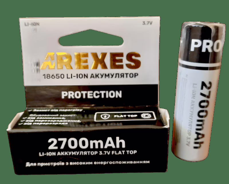 Аккумулятор Arexes 18650 Li-ion 2700mAh 3.7V высокотоковый с защитой