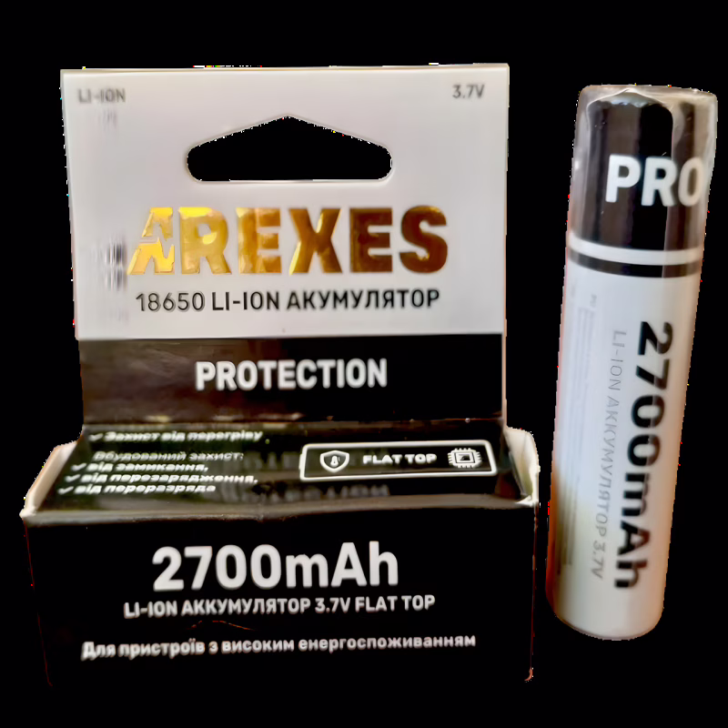 Аккумулятор Arexes 18650 Li-ion 2700mAh 3.7V высокотоковый с защитой
