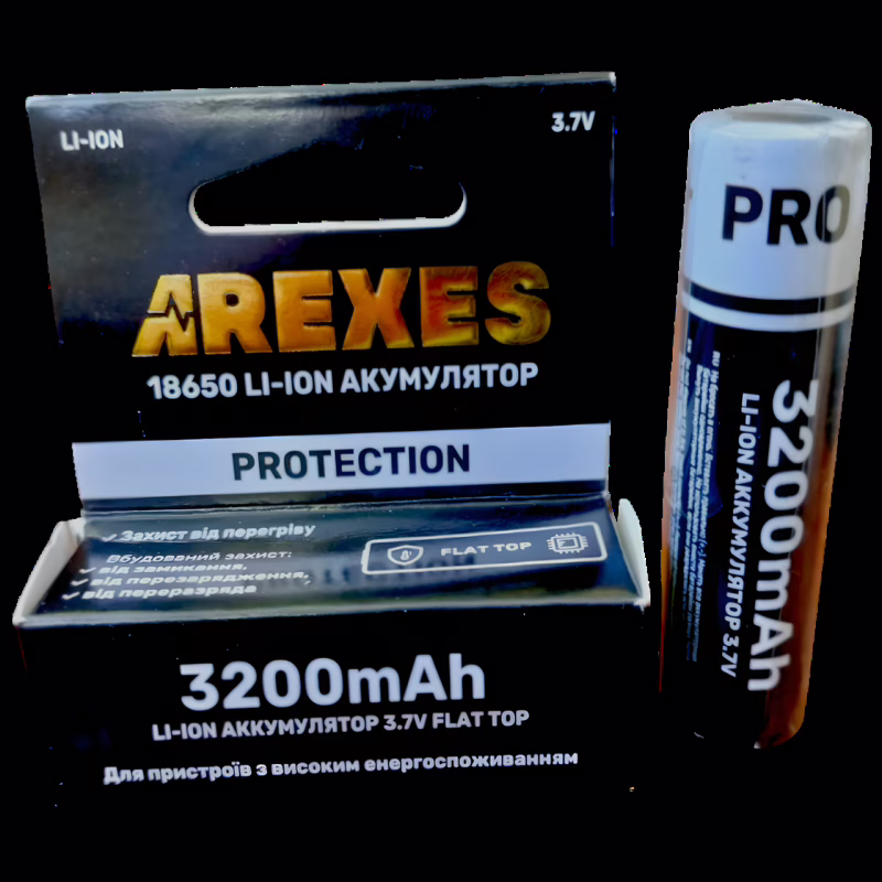 Аккумулятор Arexes 18650 Li-ion 3200mAh 3.7V высокотоковый с защитой