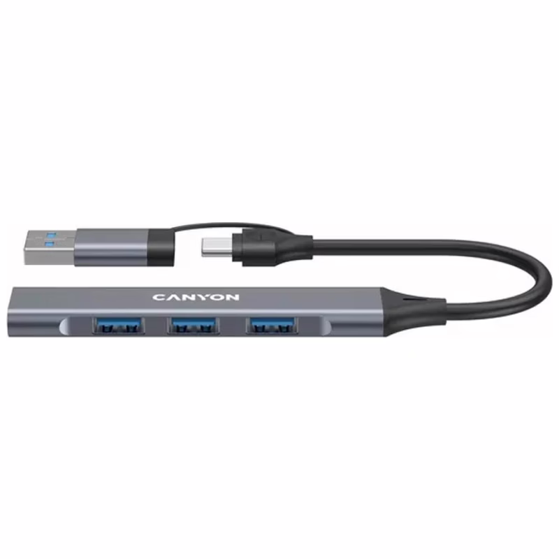 Концентратор Canyon USB-C/A 4-in-1 1xUSB 3.0 + 3xUSB 2.0 gray (CNS-TDS02G)