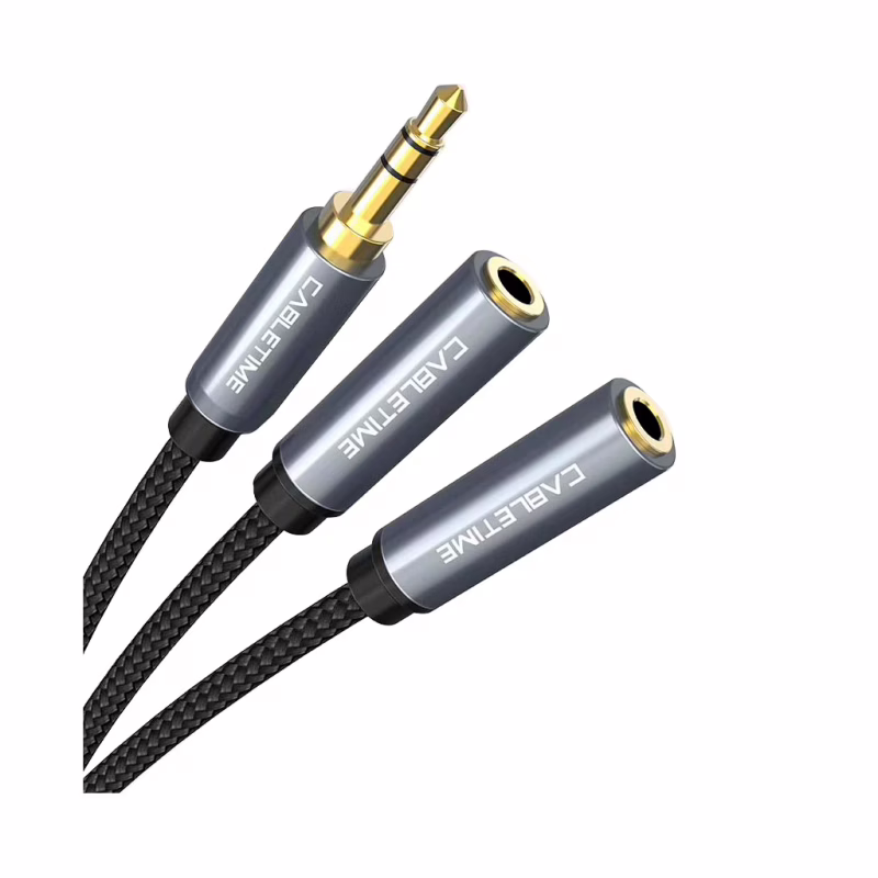 Кабель мультимедійний 3.5mm M to 2x3.5mm F 0.2m Cabletime (CA915248)