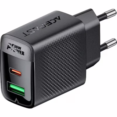 Зарядное устройство Acefast 2xUSB 30W (USB-C+USB-A) Gan A98 Black (6974316283263)